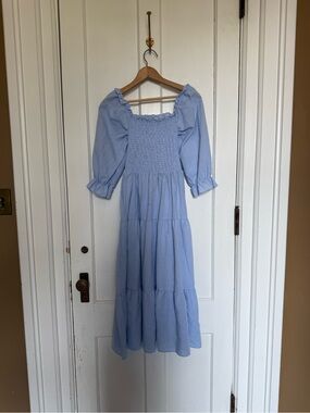 Light Blue Smocked Midi Dress